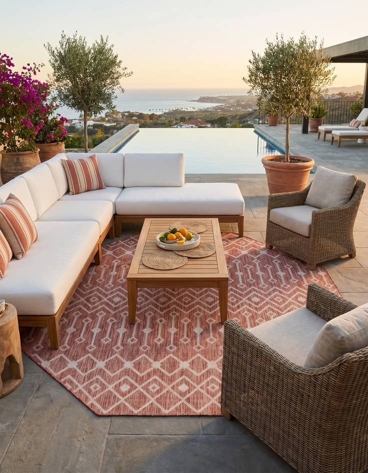 Detail image of 7' 10 x 7' 10 Easy-Clean Trellis Indoor / Outdoor Octagon Rug