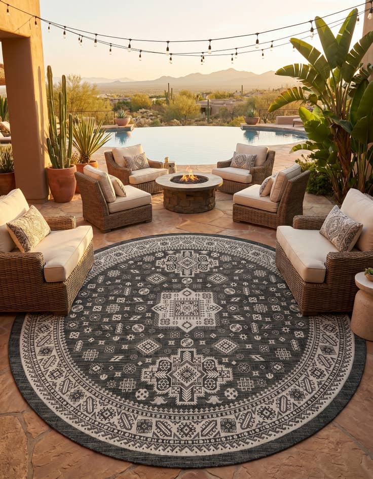 Detail image of 13' x 13' Easy-Clean Aztec Indoor / Outdoor Round Rug