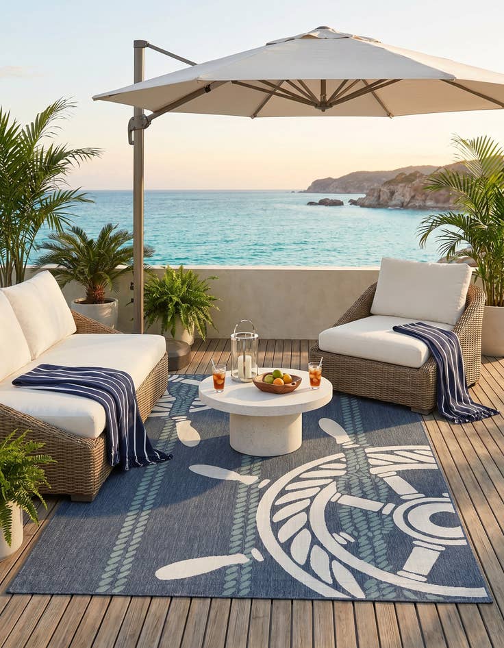 Detail image of 7' 10 x 10' Easy-Clean Coastal Indoor / Outdoor Rug