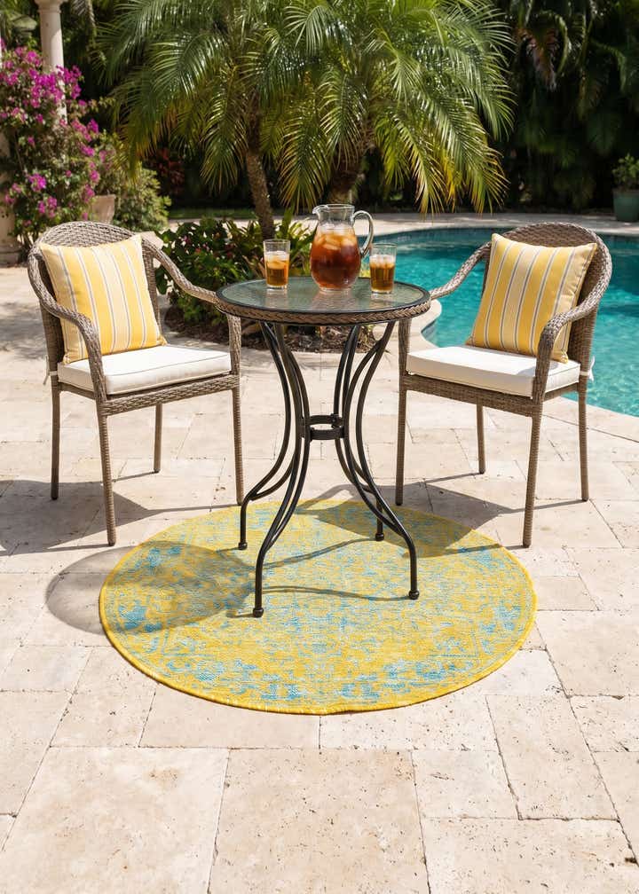 3' x 3' Easy-Clean Jill Zarin Dubai Indoor / Outdoor Round Rug