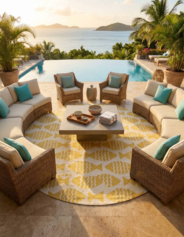 Detail image of 13' x 13' Easy-Clean Coastal Indoor / Outdoor Round Rug