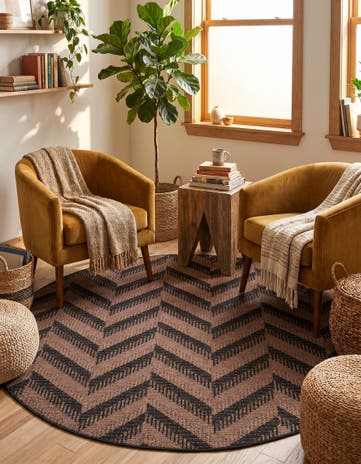 Brown Easy-Clean Modern Indoor / Outdoor Round Rug