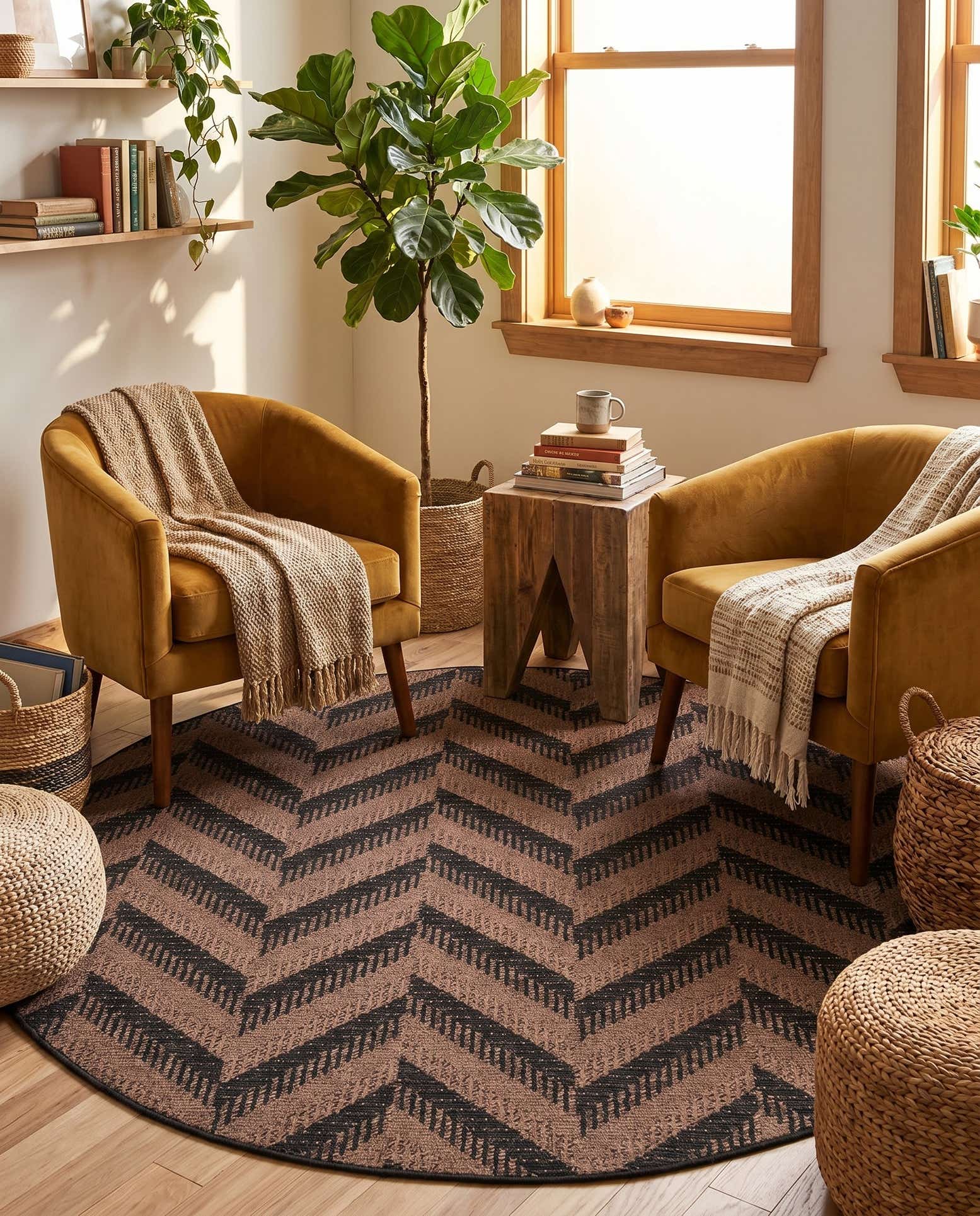 6' x 6' Easy-Clean Modern Indoor / Outdoor Round Rug