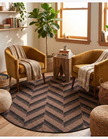 Brown Easy-Clean Modern Indoor / Outdoor Round Rug