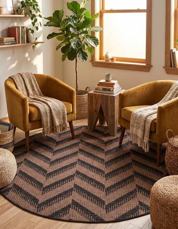 Brown Easy-Clean Modern Indoor / Outdoor Round Rug