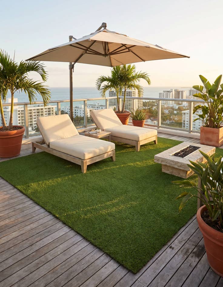 Detail image of 10' x 10' Easy-Clean Grass Indoor / Outdoor Square Rug