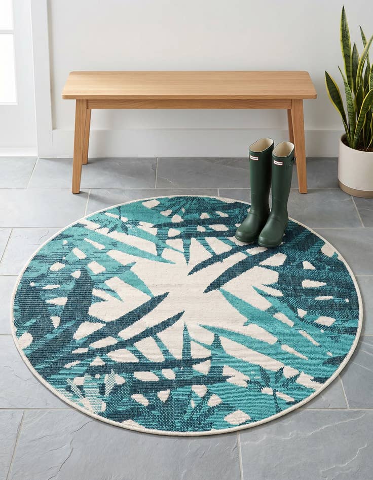 Detail image of 3' x 3' Easy-Clean Botanical Indoor / Outdoor Round Rug