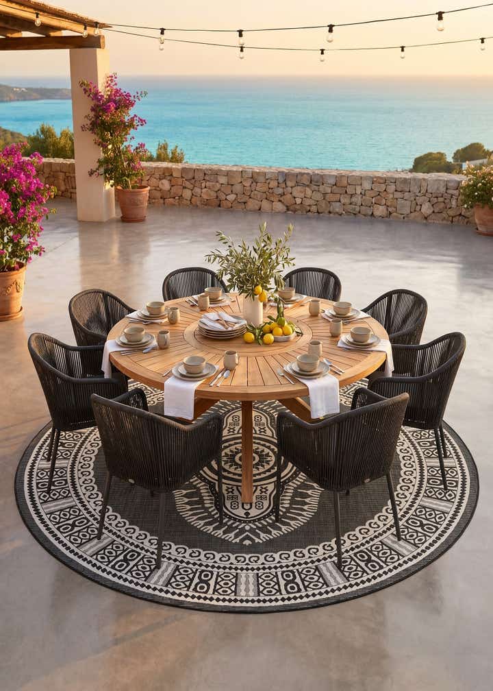 10' x 10' Easy-Clean Traditional Indoor / Outdoor Round Rug