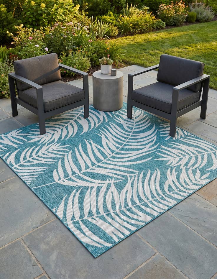 Detail image of 6' x 6' Easy-Clean Botanical Indoor / Outdoor Square Rug