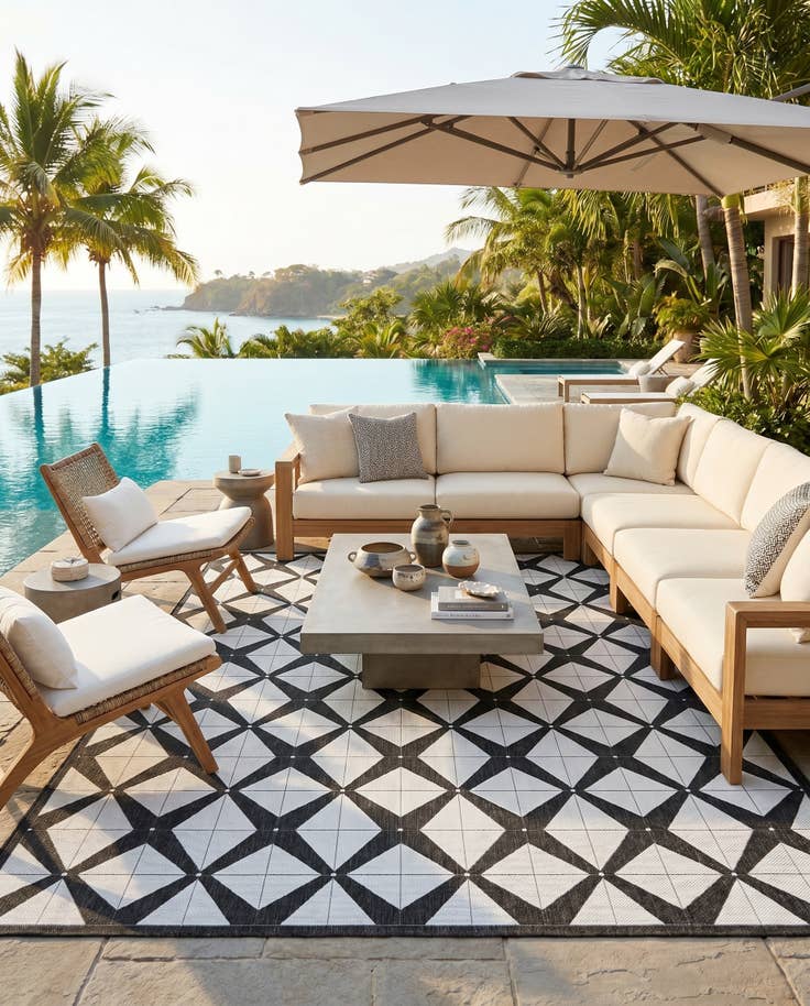 Detail image of 13' x 13' Easy-Clean Modern Indoor / Outdoor Square Rug