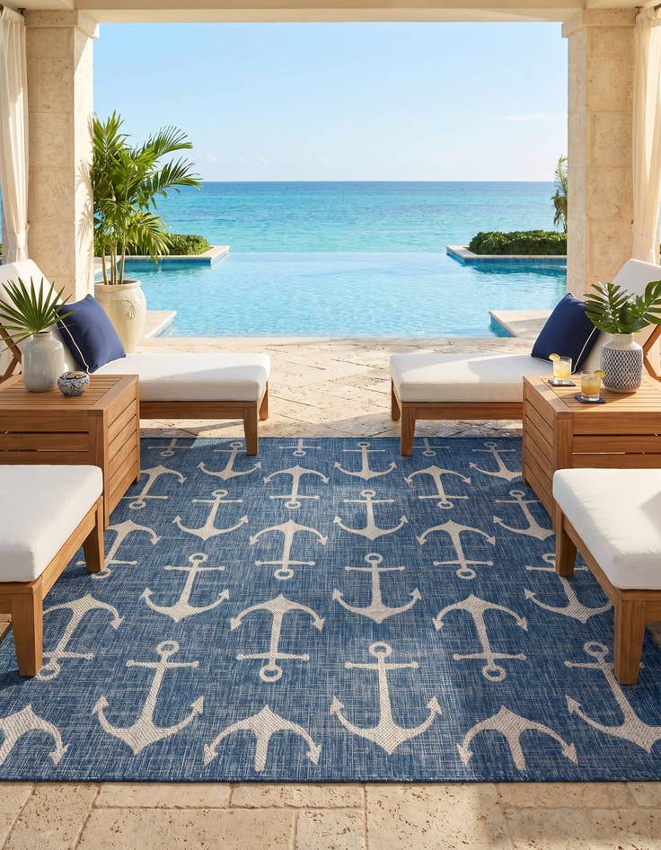 Detail image of 7' 10 x 7' 10 Easy-Clean Coastal Indoor / Outdoor Square Rug