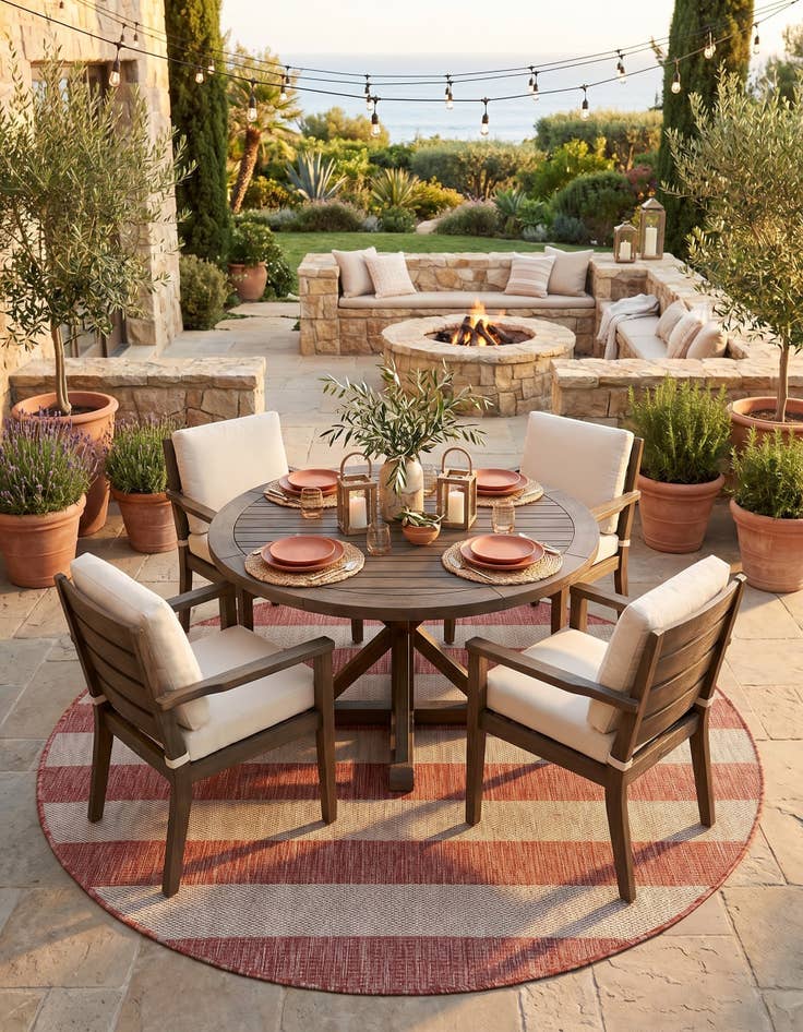 Detail image of 5' 3 x 5' 3 Easy-Clean Ribbon Indoor / Outdoor Round Rug