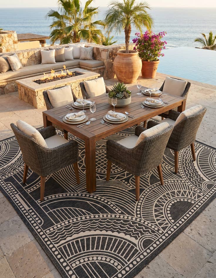Detail image of 13' x 13' Easy-Clean Traditional Indoor / Outdoor Square Rug