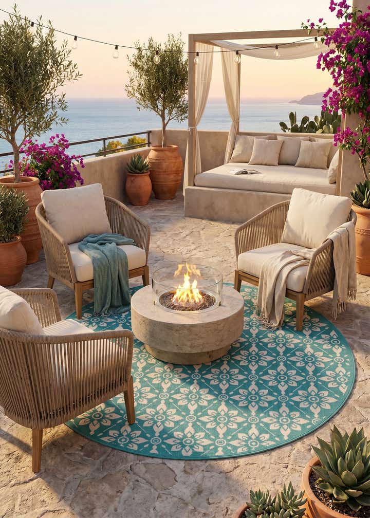 6' x 6' Easy-Clean Trellis Indoor / Outdoor Round Rug