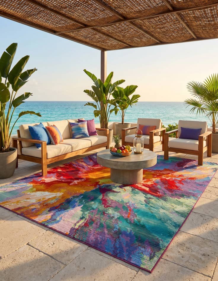 Detail image of 5' 3 x 8' Easy-Clean Modern Indoor / Outdoor Rug