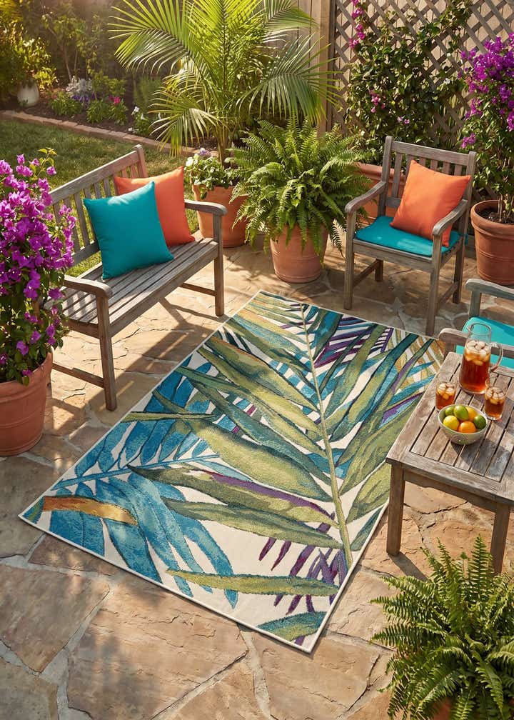 3' 3 x 5' 3 Easy-Clean Botanical Indoor / Outdoor Rug