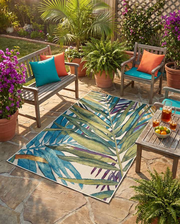 3' 3 x 5' 3 Easy-Clean Botanical Indoor / Outdoor Rug