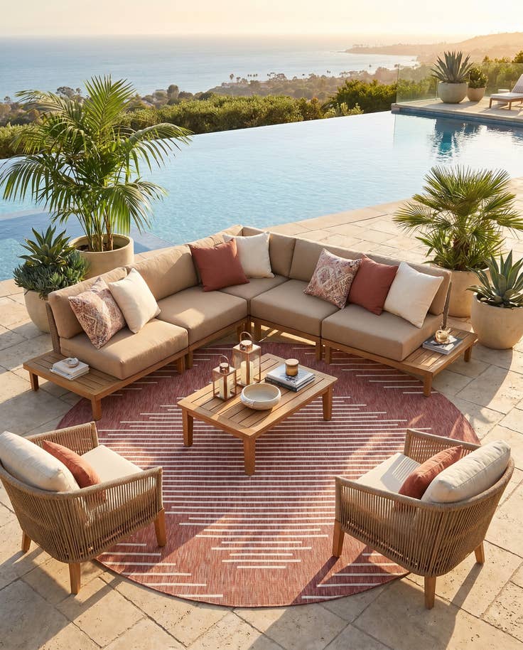 Detail image of 10' 8 x 10' 8 Easy-Clean Modern Indoor / Outdoor Round Rug