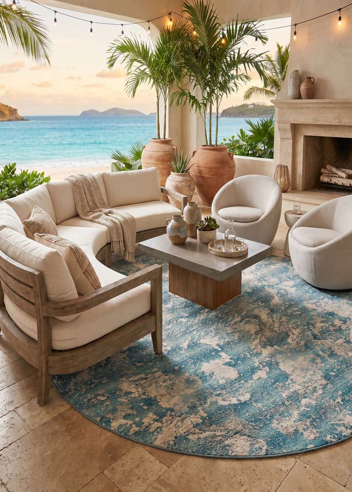 10' x 10' Easy-Clean Modern Indoor / Outdoor Round Rug
