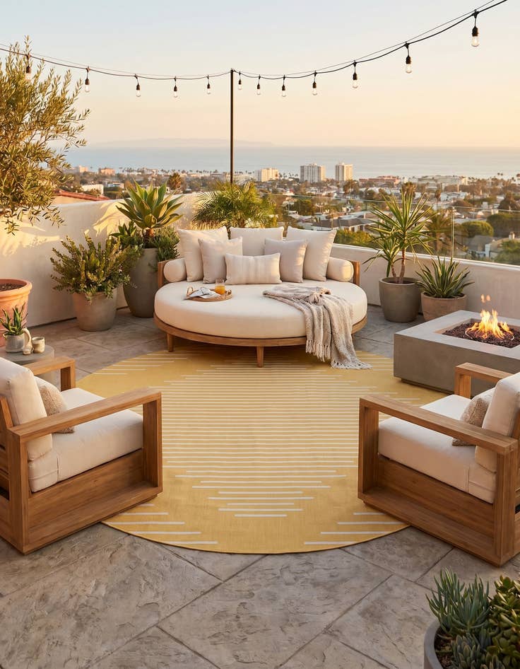 Detail image of 10' 8 x 10' 8 Easy-Clean Modern Indoor / Outdoor Round Rug