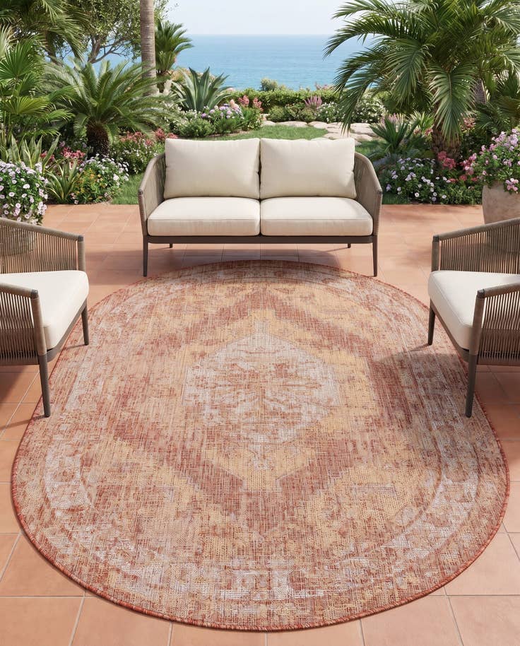 Detail image of 5' 3 x 8' Easy-Clean Traditional Indoor / Outdoor Oval Rug
