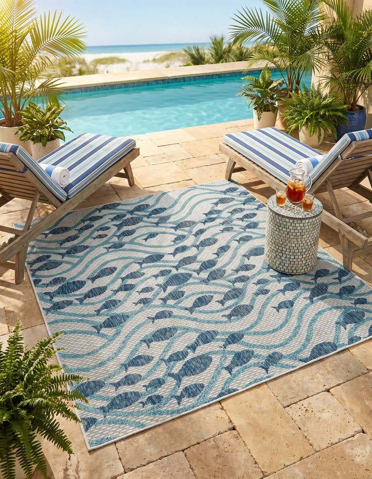 Detail image of 5' 3 x 5' 3 Easy-Clean Coastal Indoor / Outdoor Square Rug