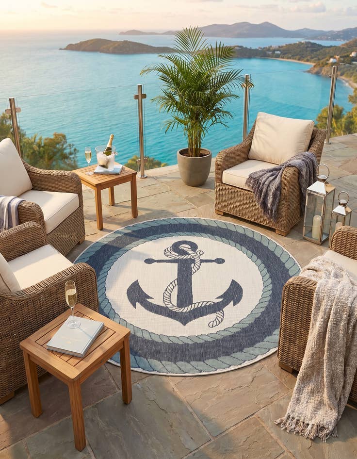 Detail image of 5' 3 x 5' 3 Easy-Clean Coastal Indoor / Outdoor Round Rug