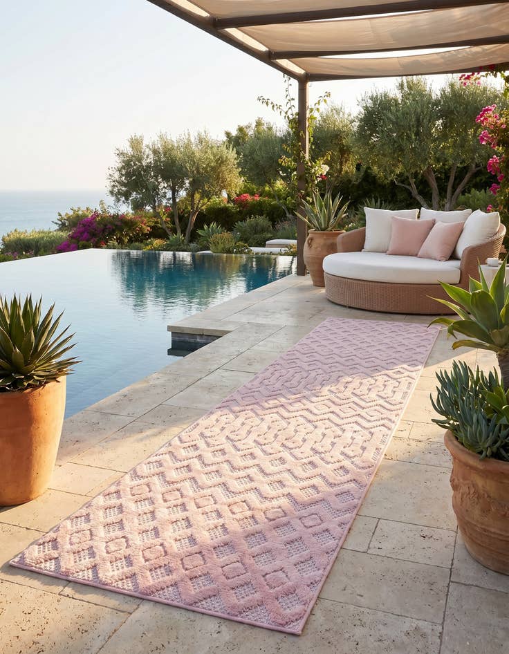 Detail image of 2' x 8' Easy-Clean Trellis Textured Indoor / Outdoor Runner Rug