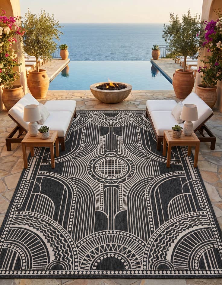 Detail image of 9' x 12' Easy-Clean Traditional Indoor / Outdoor Rug