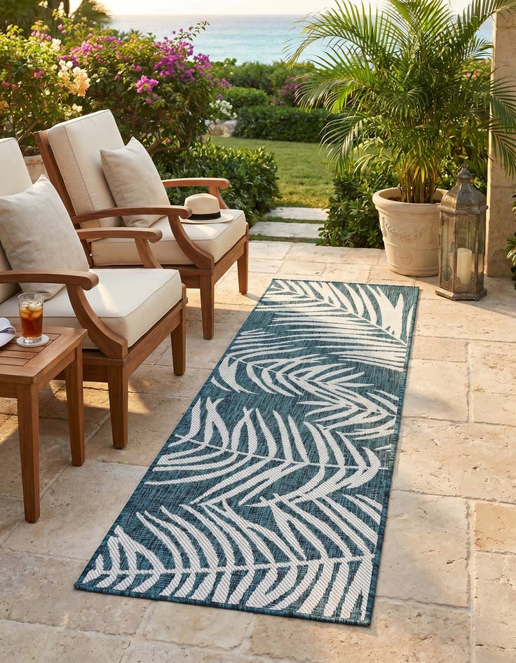 Detail image of 2' x 6' Easy-Clean Botanical Indoor / Outdoor Runner Rug