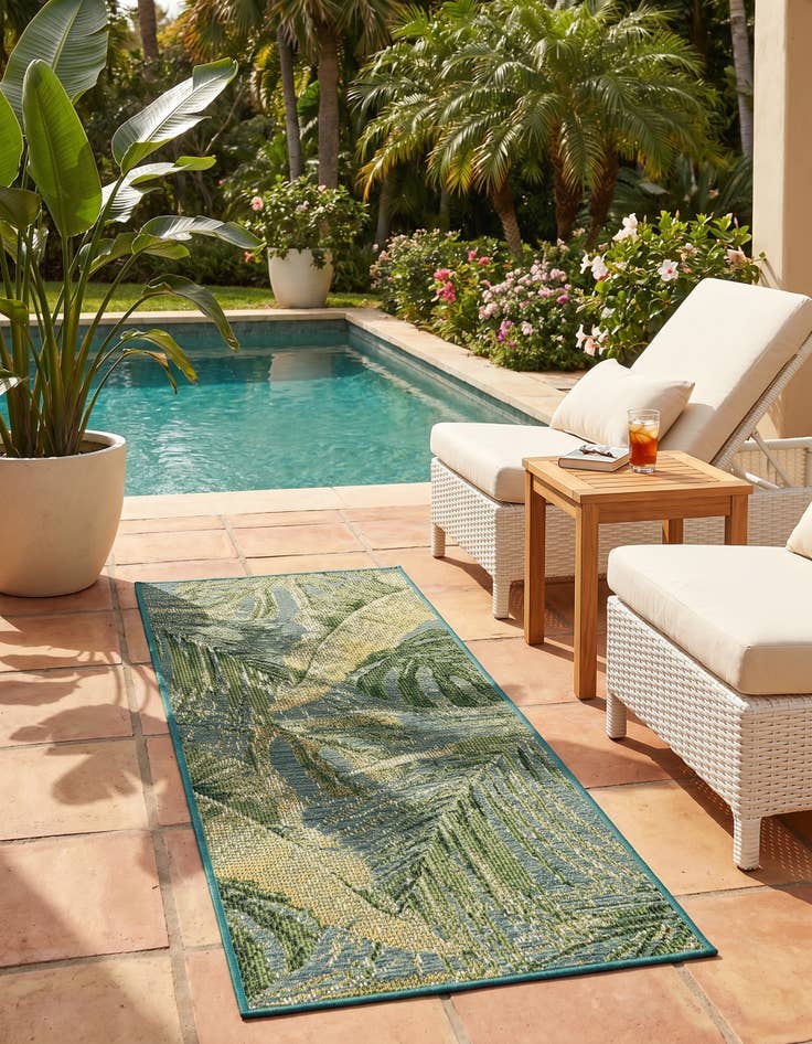 Detail image of 2' x 5' Easy-Clean Botanical Indoor / Outdoor Runner Rug