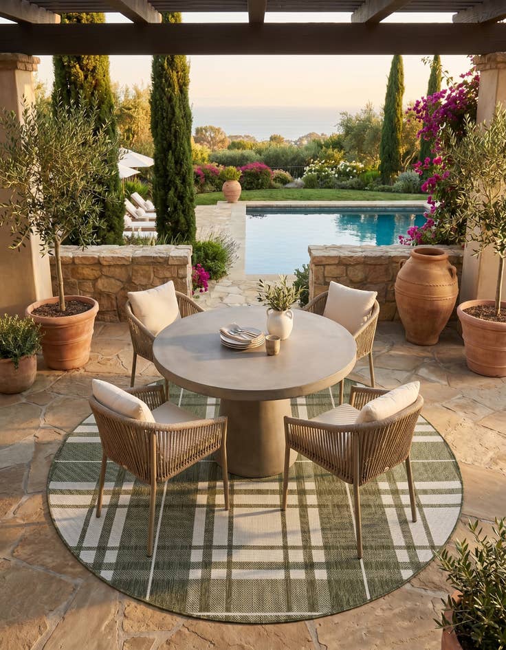 Detail image of 6' x 6' Easy-Clean Checkered Indoor / Outdoor Round Rug