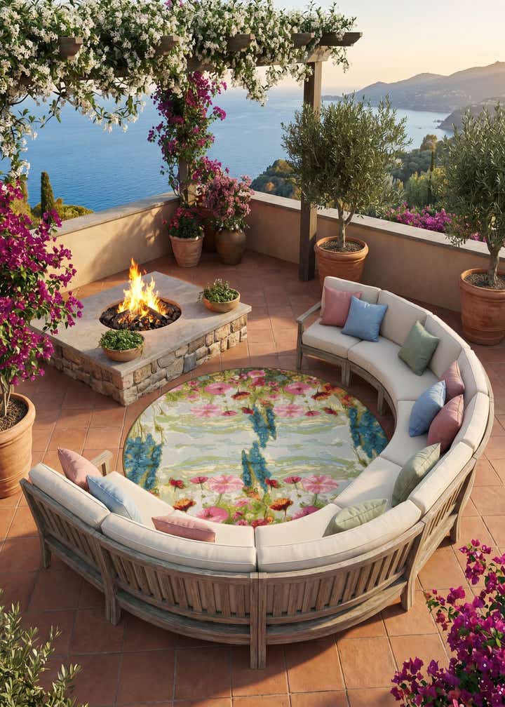 8' x 8' Easy-Clean Botanical Indoor / Outdoor Round Rug