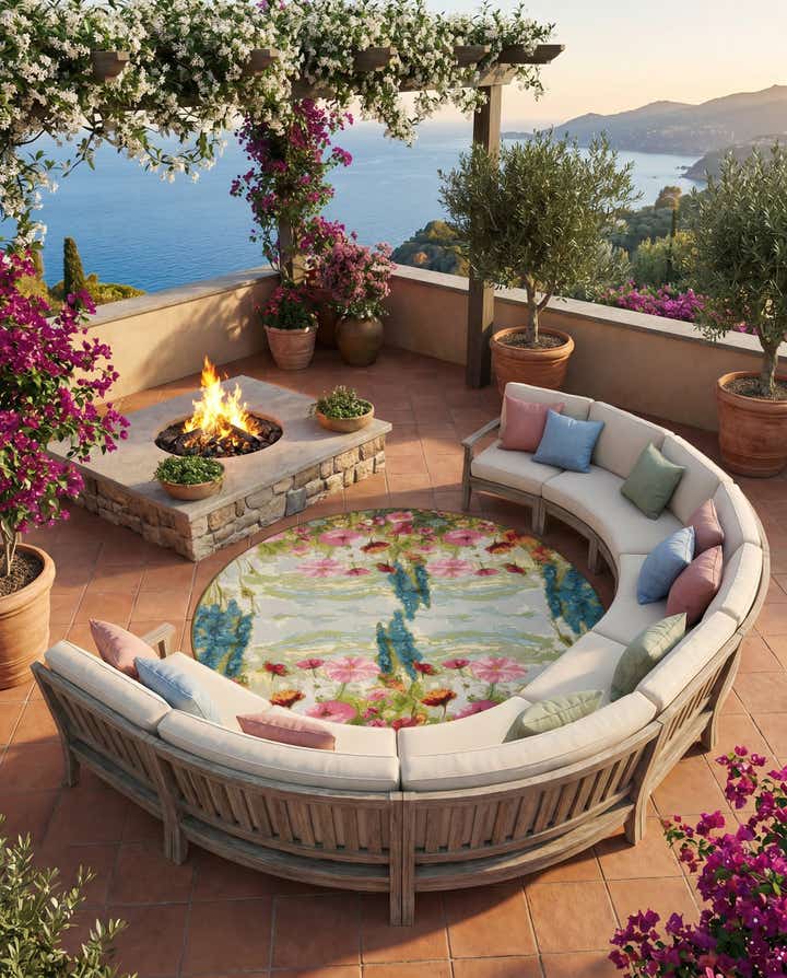 8' x 8' Easy-Clean Botanical Indoor / Outdoor Round Rug
