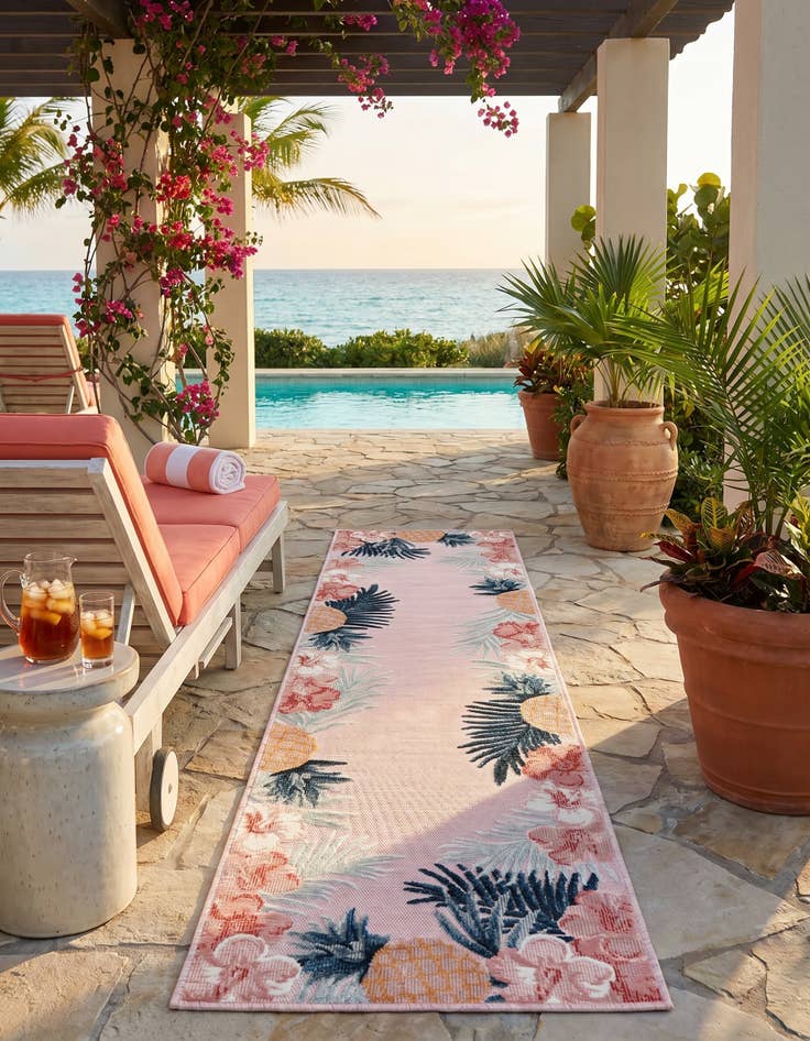 Detail image of 2' 2 x 8' Easy-Clean Botanical Indoor / Outdoor Runner Rug