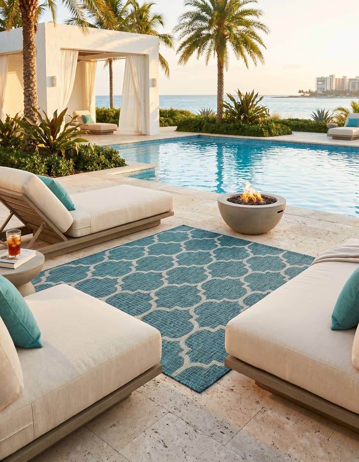 Detail image of 5' 3 x 5' 3 Easy-Clean Lattice Indoor / Outdoor Square Rug