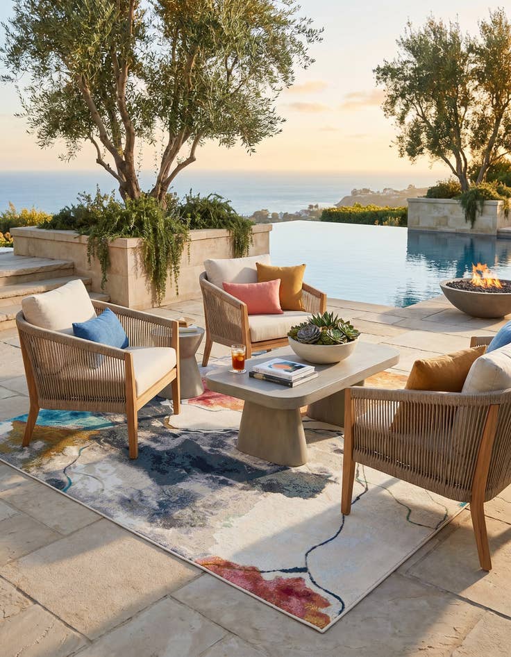 Detail image of 7' 10 x 7' 10 Easy-Clean Modern Indoor / Outdoor Square Rug