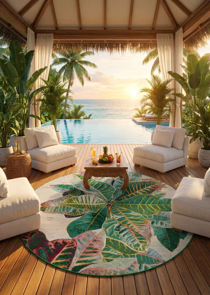 7' x 7' Easy-Clean Botanical Indoor / Outdoor Round Rug