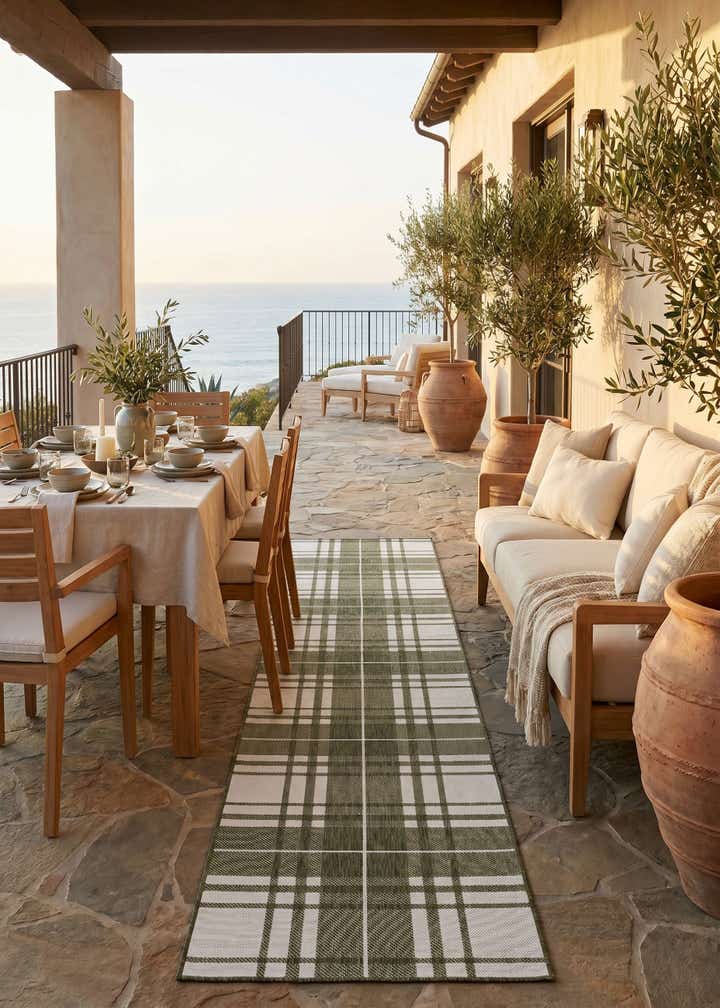 2' 7 x 12' Easy-Clean Checkered Indoor / Outdoor Runner Rug