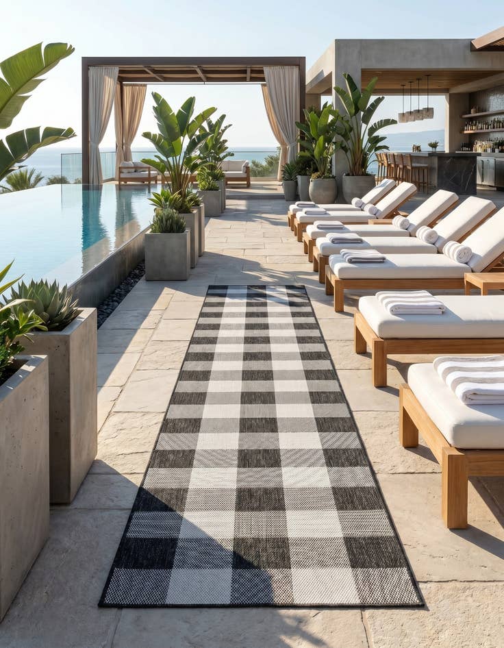 Detail image of 2' 7 x 12' Easy-Clean Checkered Indoor / Outdoor Runner Rug