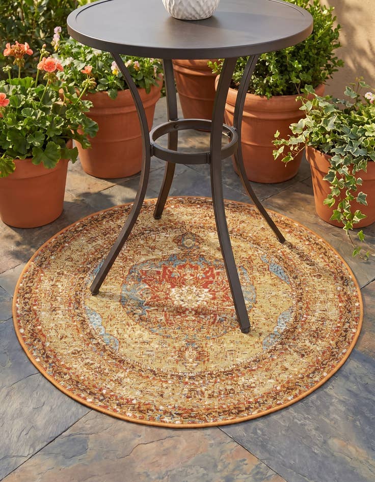 Detail image of 3' 3 x 3' 3 Easy-Clean Traditional Indoor / Outdoor Round Rug