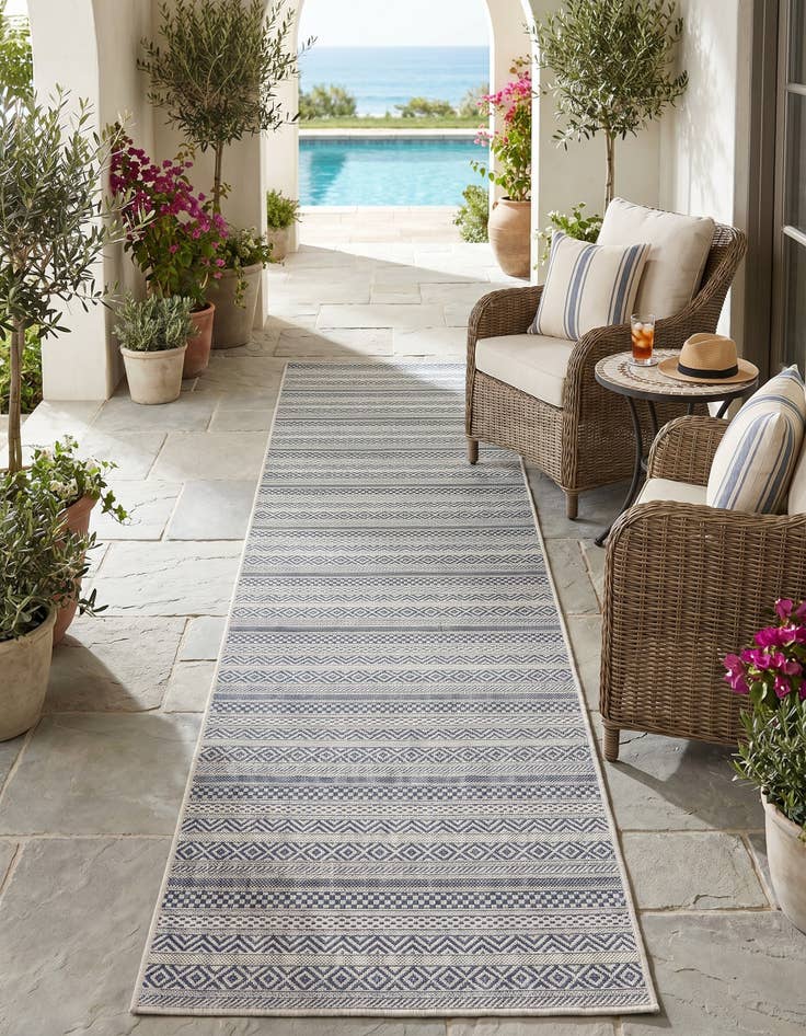 Detail image of 2' 7 x 12' Easy-Clean Striped Indoor / Outdoor Runner Rug