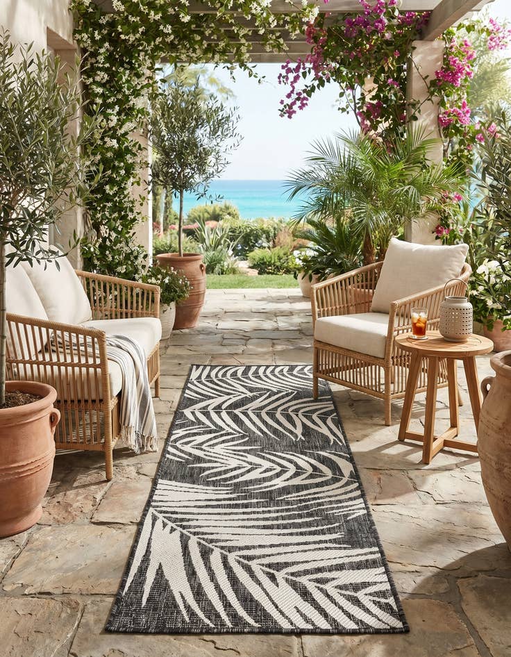 Detail image of 2' x 6' Easy-Clean Botanical Indoor / Outdoor Runner Rug