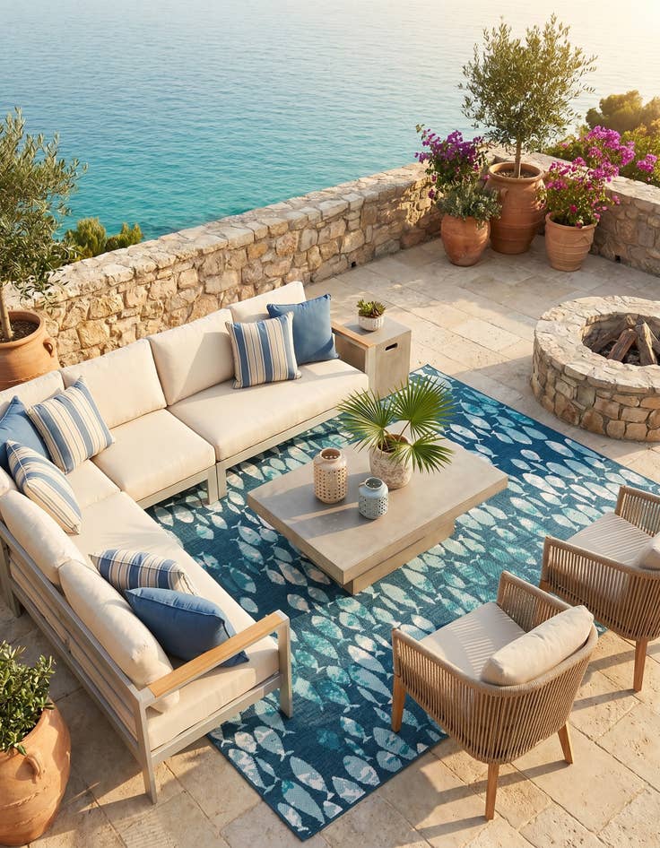 Detail image of 7' 10 x 10' Easy-Clean Coastal Indoor / Outdoor Rug