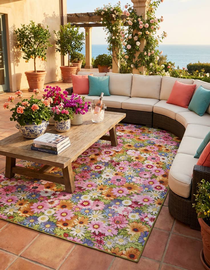 Detail image of 5' x 8' Easy-Clean Botanical Indoor / Outdoor Rug