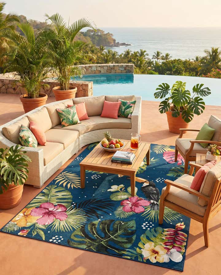 5' 3 x 8' Easy-Clean Botanical Indoor / Outdoor Rug