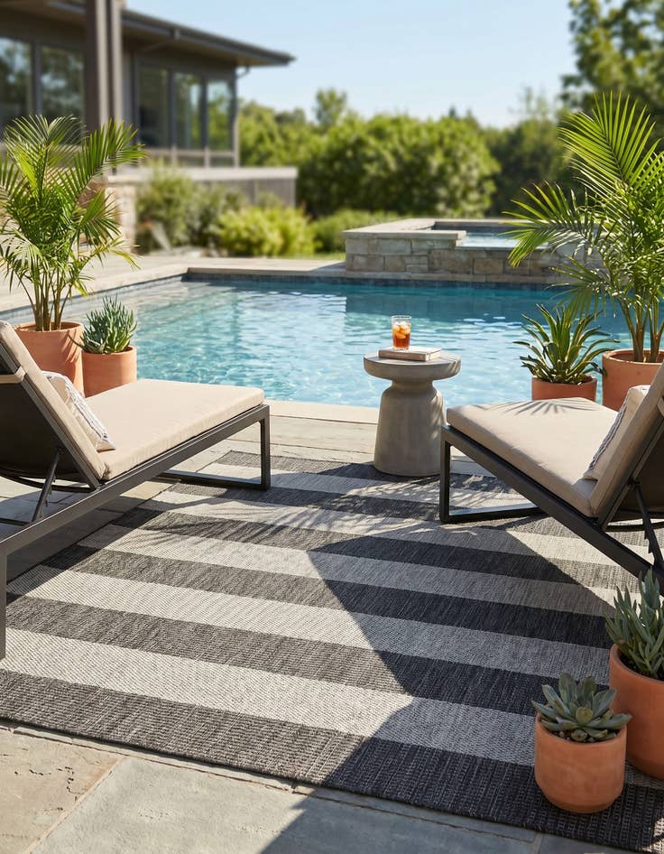 Detail image of 6' x 6' Easy-Clean Striped Indoor / Outdoor Square Rug