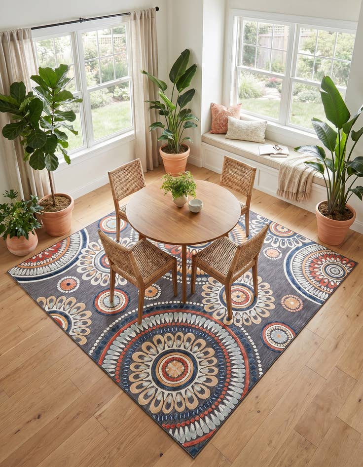 Detail image of 8' 2 x 8' 2 Easy-Clean Botanical Indoor / Outdoor Square Rug