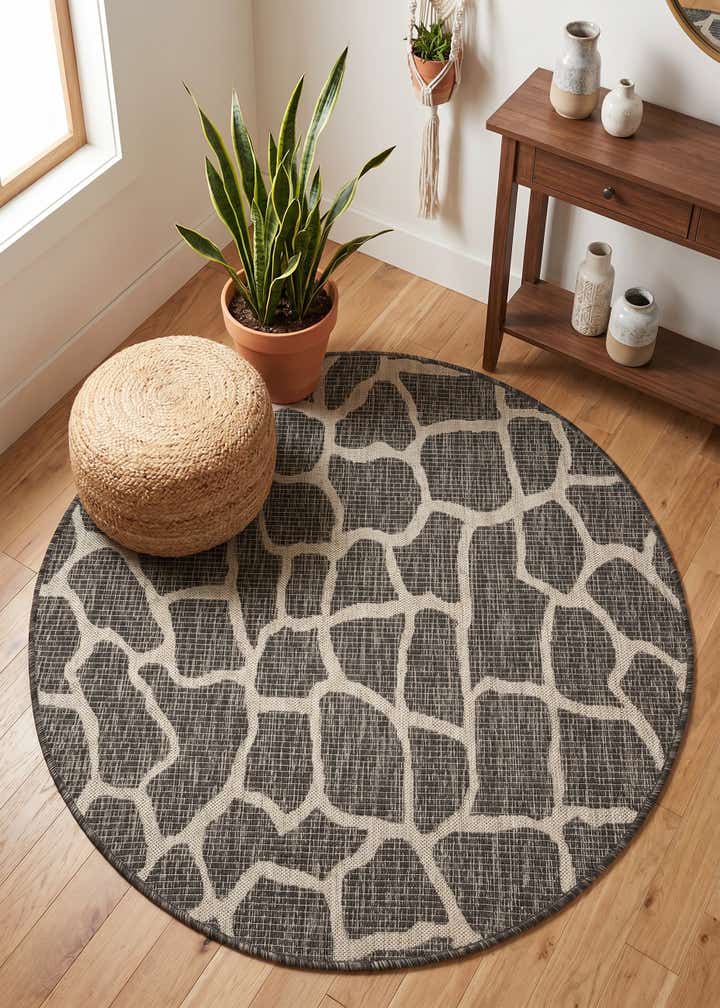 4' x 4' Easy-Clean Safari Indoor / Outdoor Round Rug