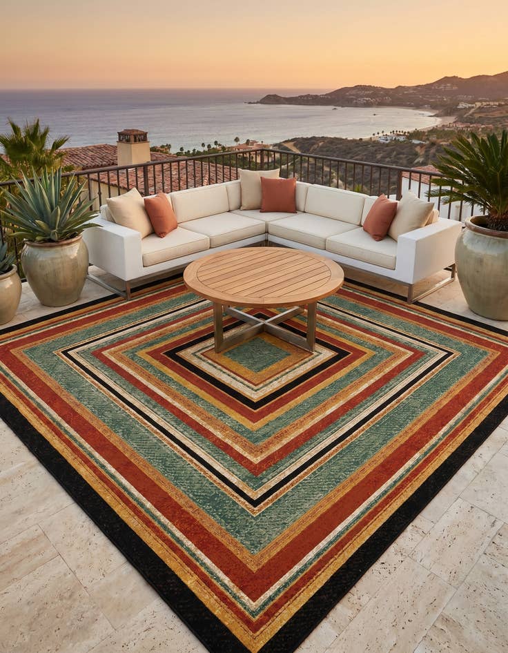 Detail image of 10' x 10' Easy-Clean Modern Indoor / Outdoor Square Rug